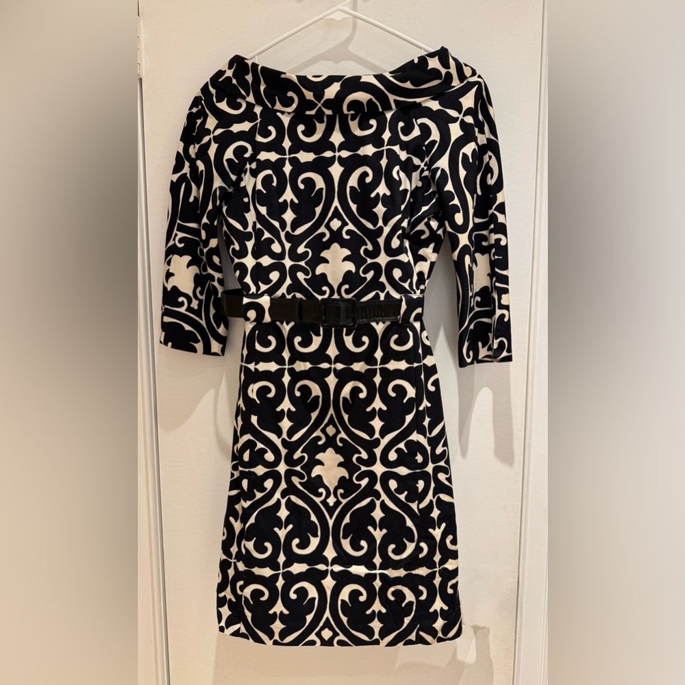Milly Black and Cream 3/4 Sleeve Dress